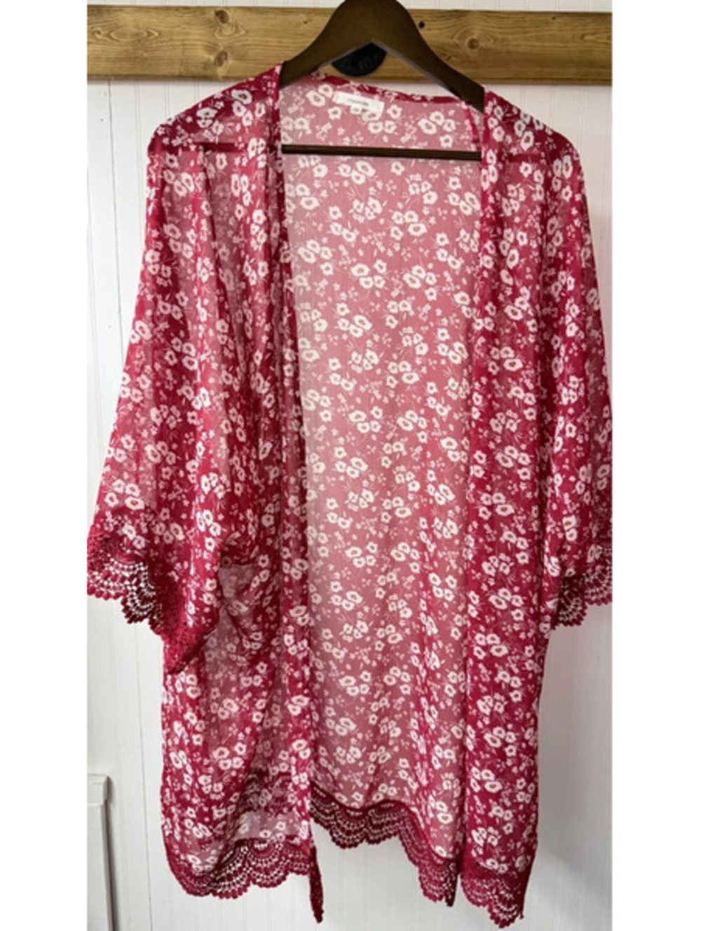 Maurices Ditsy Floral Crochet Trim Open Front Kimono size 2